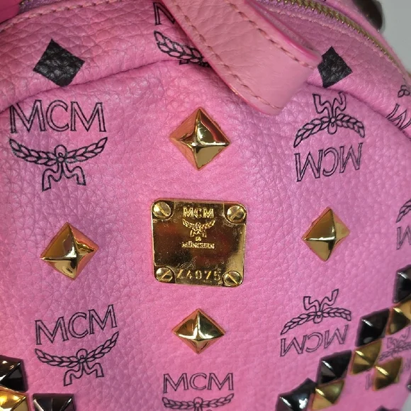 MCM Stark Visetos Pink Studded Backpack